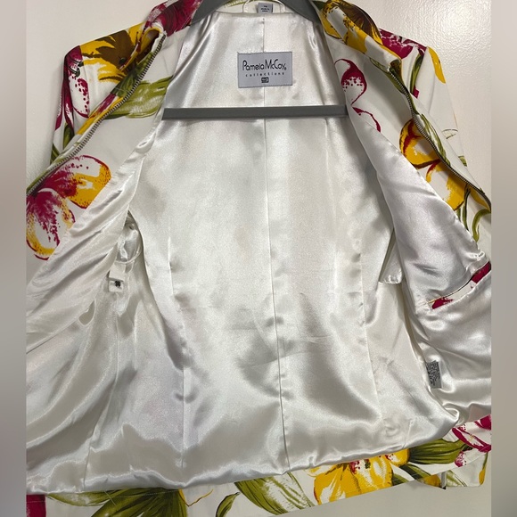 Pamela McCoy Colorful Plumeria Patterned Cotton Blend Jacket | Womens XS - Picture 3 of 9
